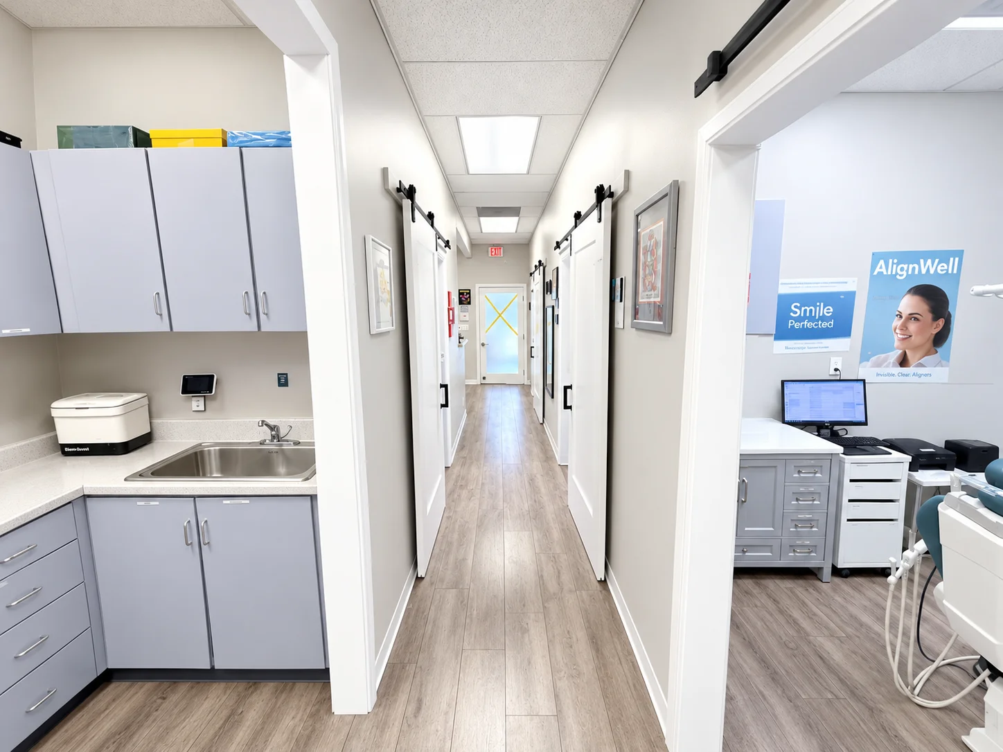 Bright hallway connecting the treatment rooms